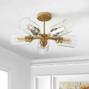 Jaymes 20" Farmhouse Industrial Iron Cylinder LED Semi Flush Mount - JONATHAN Y